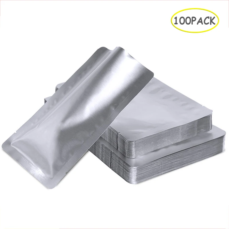 100pcs Silver Vacuum Sealer Aluminum Foil Mylar Heat Seal Bags Storage Pouches For Home Kitchen Tools Oxygen Barrier