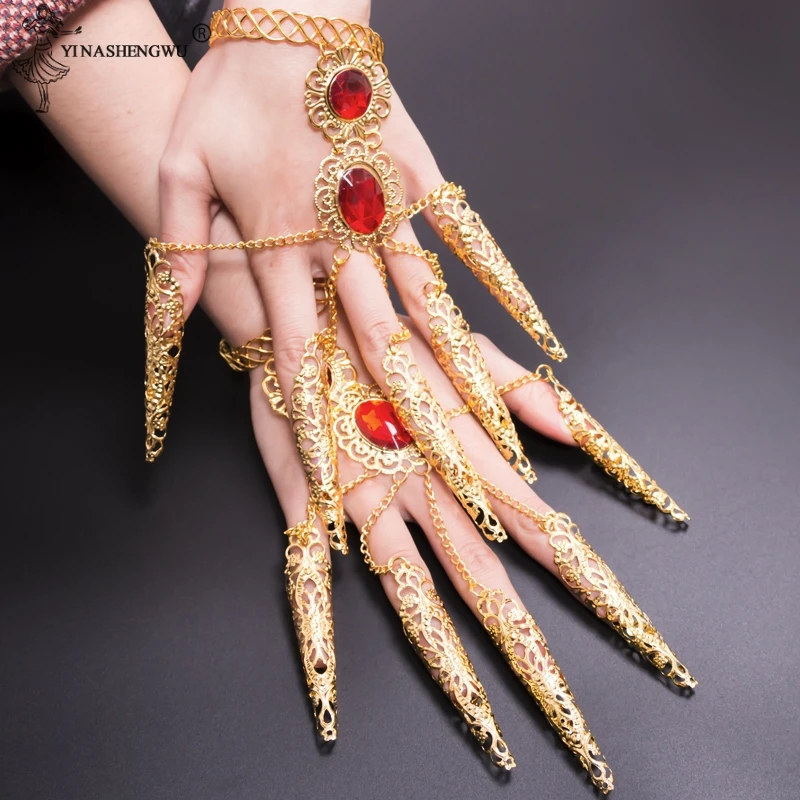 2pc Indian Thai Golden Finger Jewelry For Belly Dance Dancing Finger Cot Costume New