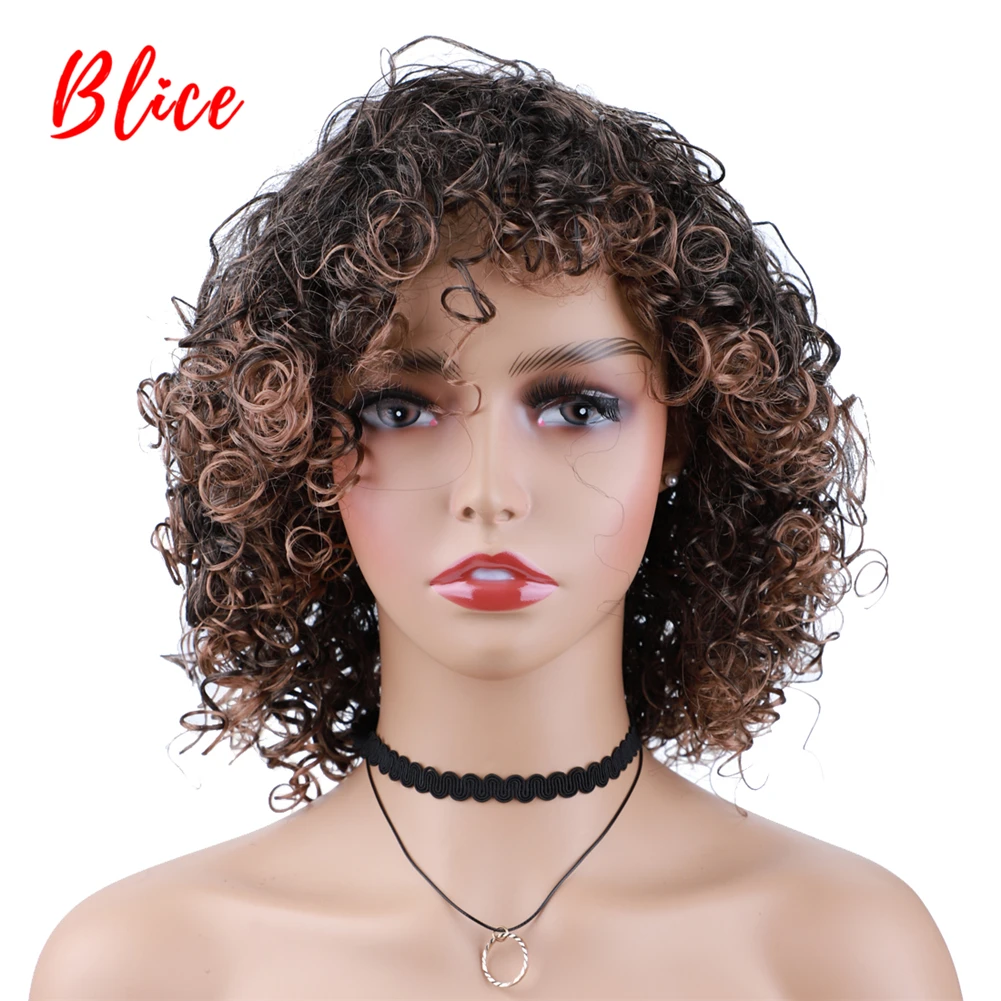 

Blice Synthetic Wigs High Temerature Afro Kinky Curly Short Heat Resistant Women Ameracan African Daily Mixed Color Black Purple