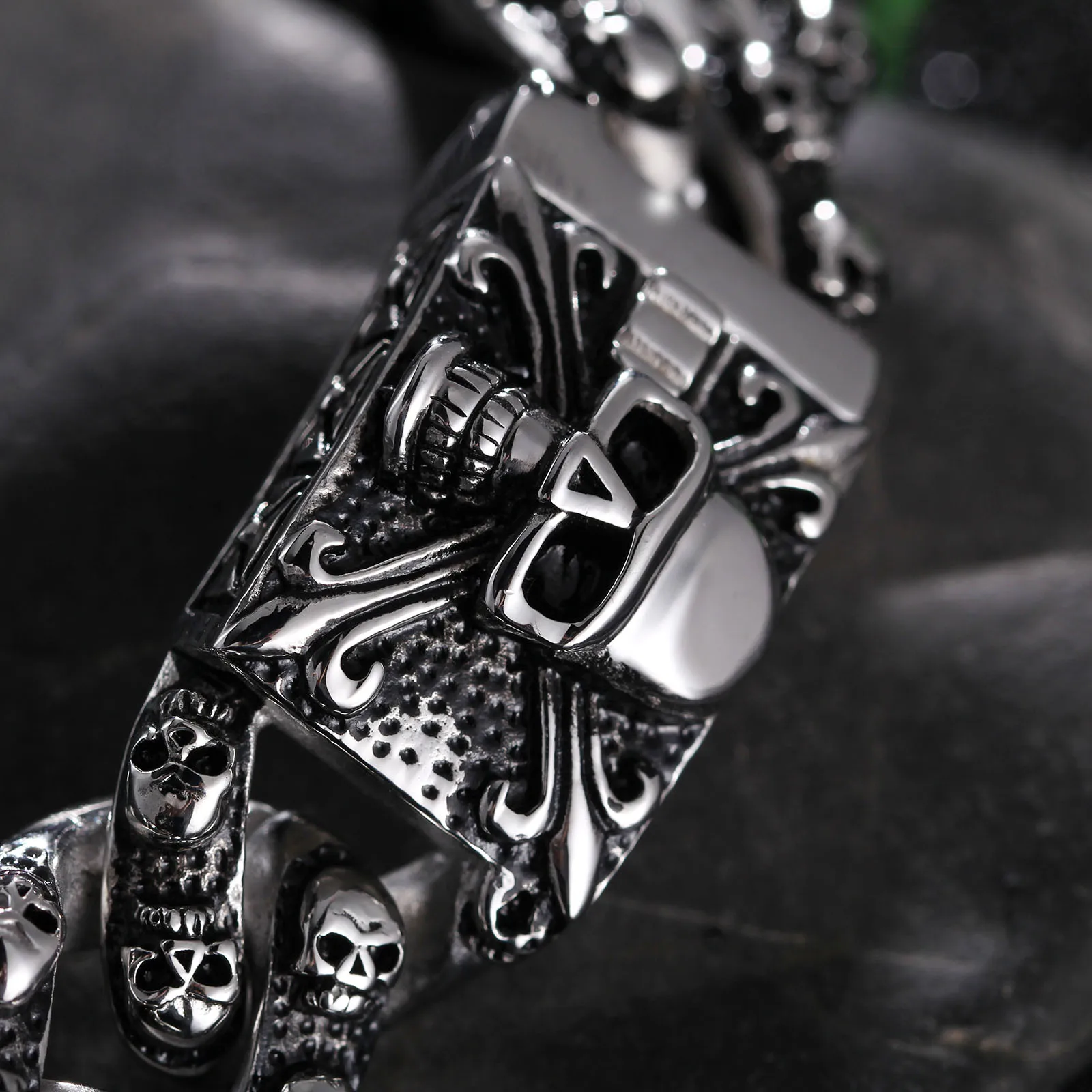 20mm Fashion Male Skeleton Chain Bracelet Stainless Steel Retro Cross Vintage Black All Skull Chain Bracelets Jewelry