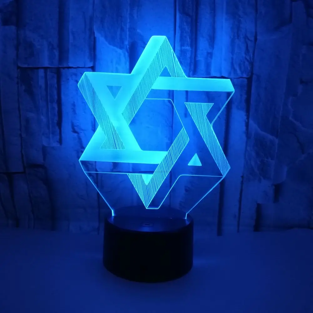 3D Star Of David Modelling NightLight LED 7 Colors Mood Table Lamp USB Bedroom Bedside Sleep Light Fixture Home Decor Kids Gifts