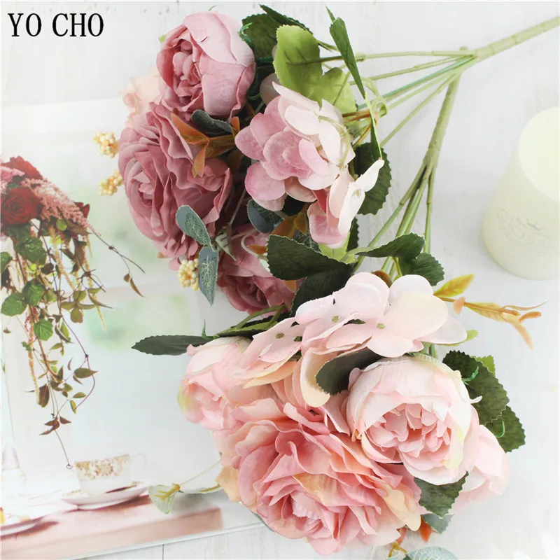 

Artificial Flower Vase for Home Decoration Accessories Wedding Scrapbook Peony Candy Box Arrangement Christmas Silk Rose Bouquet