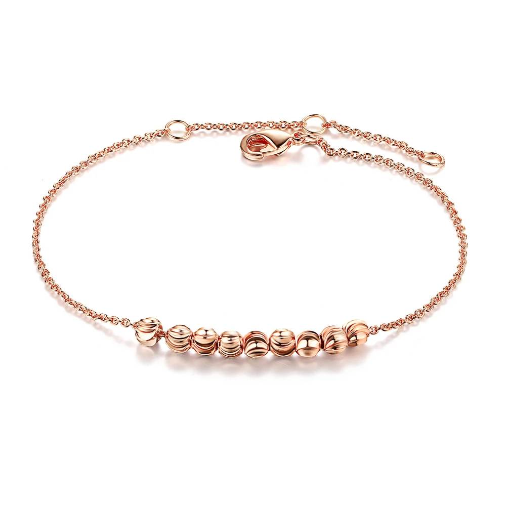 Double Fair Metal Beads Anklets Chain Rose Gold Color Tone Simple Style Foot Fashion Jewellery Jewelry For Women DFA020