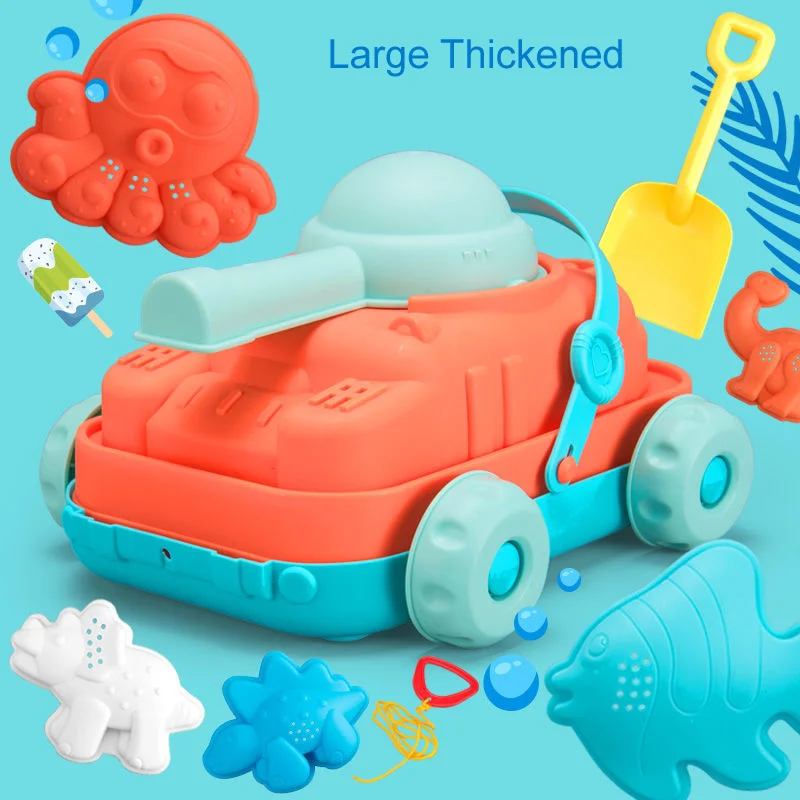 Carrinho de praia infantil, brinquedos de silicone para praia, para bebês, conjunto de caixa de areia para brincar no verão, ferramentas de dragagem