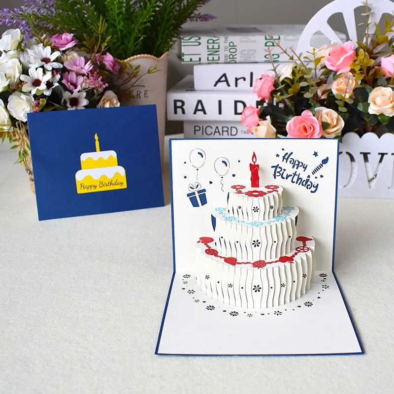 Happy Birthday Card for Girl Kids Wife Husband 3d Birthday Cake Pop-Up Greeting Cards Postcards Gifts with Envelope