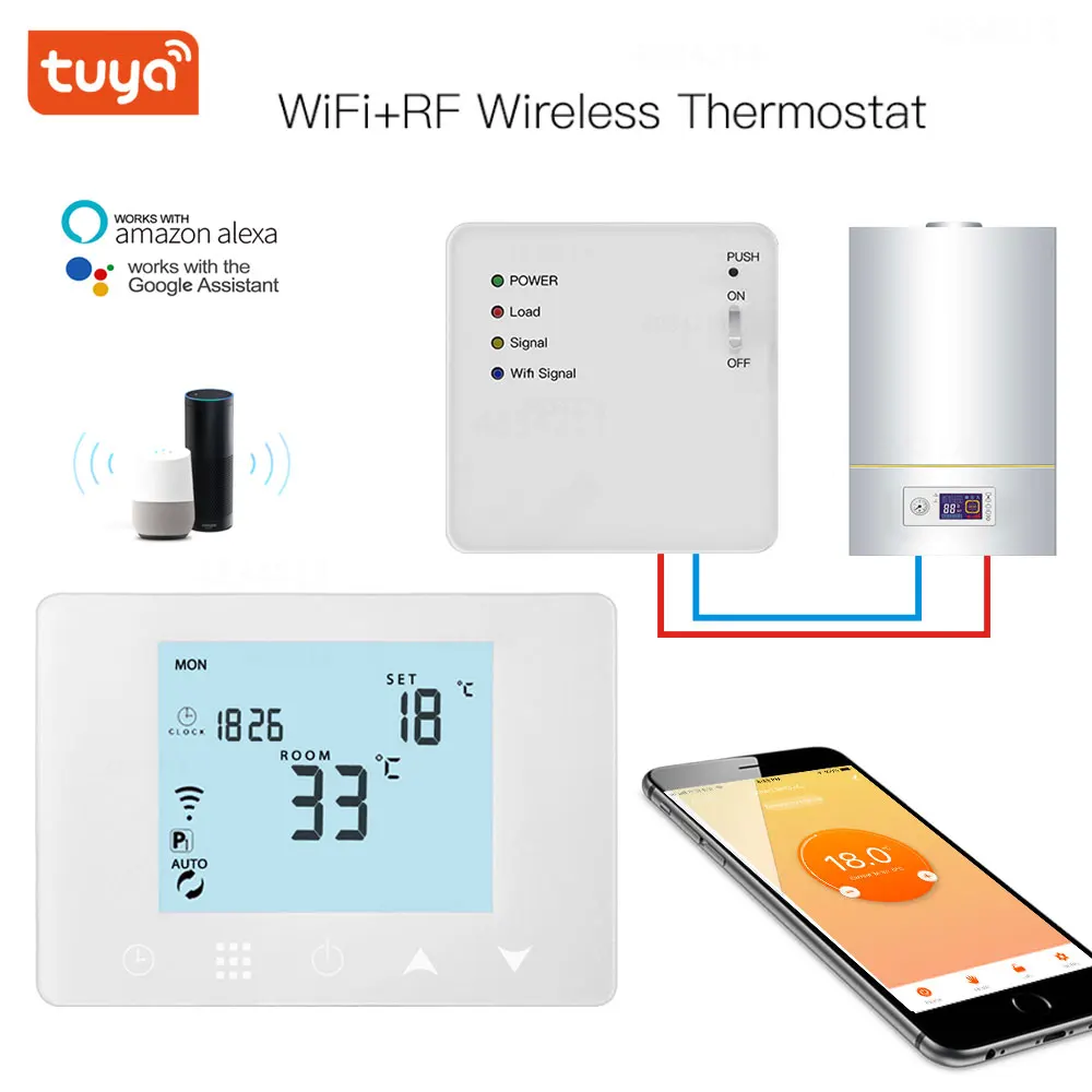 WIFI&RF Gas Boiler Water Electric Floor Heating Remote Switch Temperature Controller Works with Google Home Alexa Smart Home