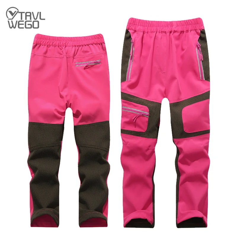 TRVLWEGO Hiking Travel Pants Summer Outing Children Patchwork Trousers Kids Boys Girls Sport Quick dry Prevent UV Pink Blue