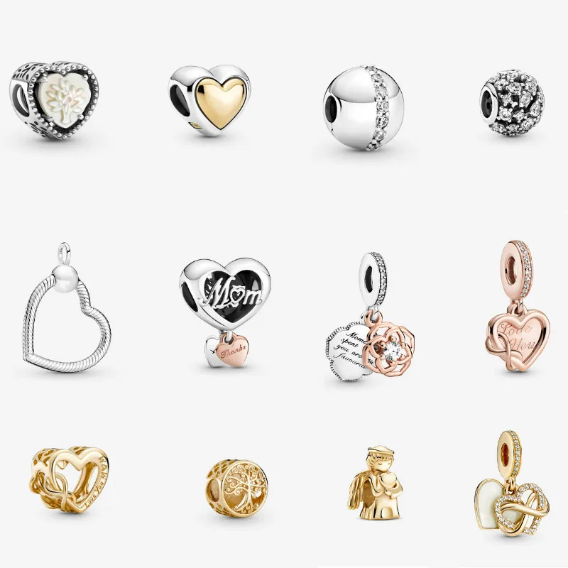 

Mother's Day 925 Sterling Silver Beads Thank You Mum Heart Charm,Sparkling Round Openwork Charm,Domed Golden Heart Charm