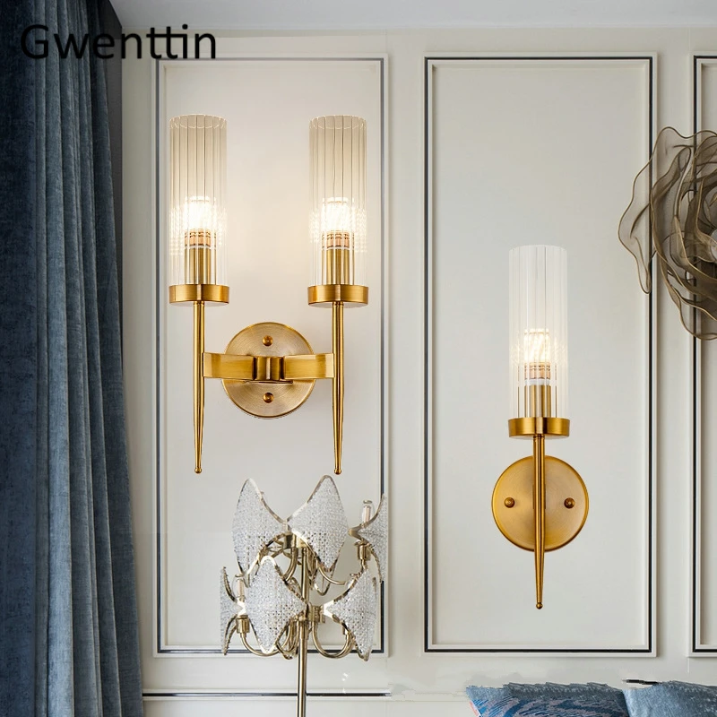 

Modern Gold Wall Lamp Led Nordic Mirror Wall Light Fixtures Glass Sconce for Living Room Bedroom Home Loft Industrial Decor E27