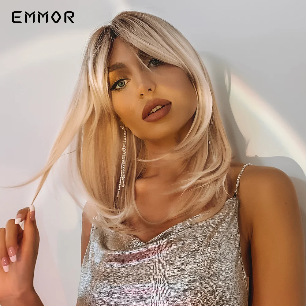 Emmor Ombre Brown to Blonde Wigs Natural Soft Layered Blond Hair Wig for Women Cosplay Synthetic Wigs High Temperature Fiber