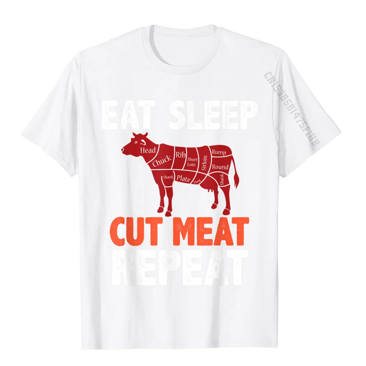 EAT SLEEP CUT MEAT REPEAT BUTCHER COW BEEF Diagram Gift T-Shirt Printed On Tops & Tees Cotton Men T Shirts Printed On Wholesale