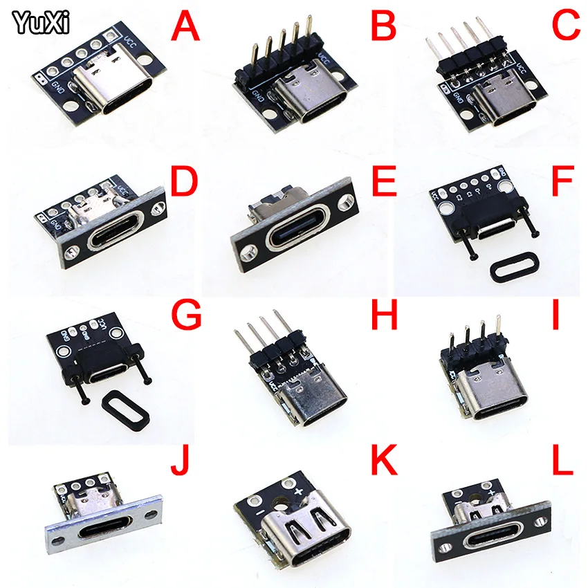 YuXi 1PCS USB 3.1 Double-sided Positive/Negative Plug-in Test Board With PCB Board Connector Data Type-C Female  Charging Port