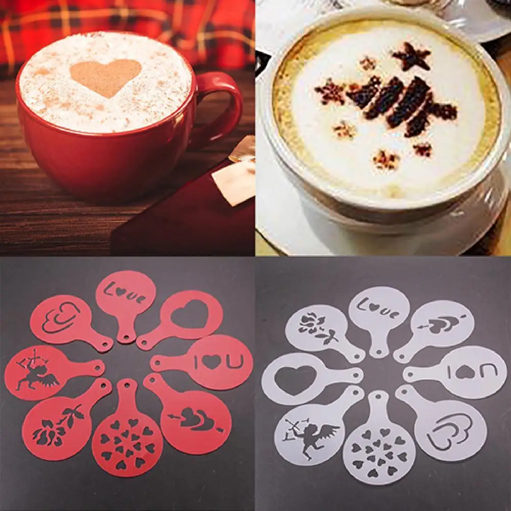 8Pcs/Set Coffee Mold Christmas Pattern Portable Plastic Latte Coffee Decorating Stencil for Coffee Shop