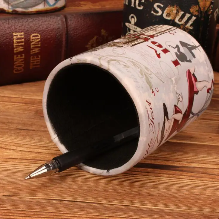 Sharkbang Vintage PU Leather Desktop Pen Holder Desk Organizer Storage Box School Office Stationery Accessories