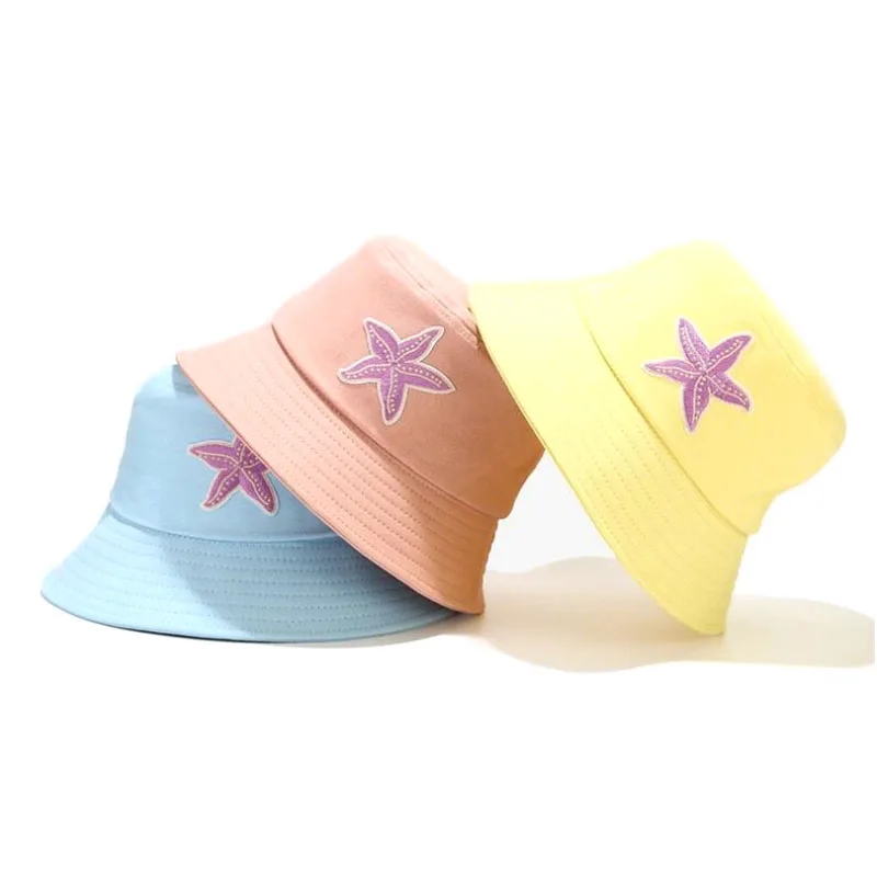 

Women Accessories Embroidery starfish Fisherman Hat Street Fashion Bucket Hats Fold Panama Sun Cap Girl Outdoor Beach Gorro