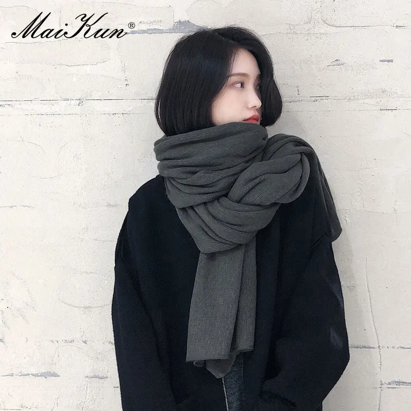 Maikun-bufanda gruesa y cálida para mujer, Color puro, imitación de Cachemira, Color negro, para invierno