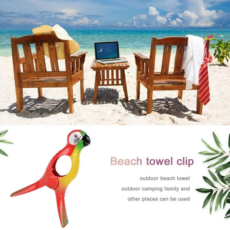 4Pcs Beach Towel Clips for Sun Loungers Parrot Bird Towel Clips Large Windproof Clothes Hanging Peg Quilt Clamp Holder