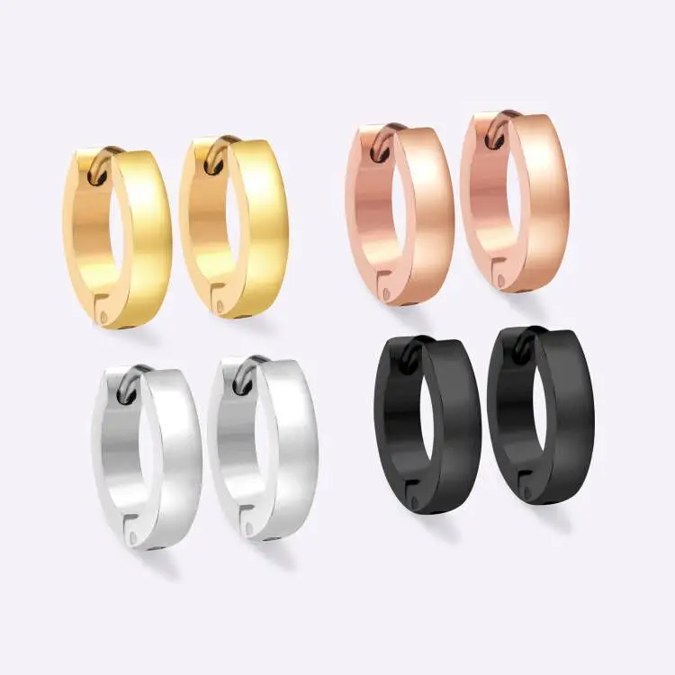 Fashion Hoop Earrings Jewelry Stainless Steel Hypoallergenic Gold/Black/Rose Gold/Silver Color Earrings for Women/Girls Party