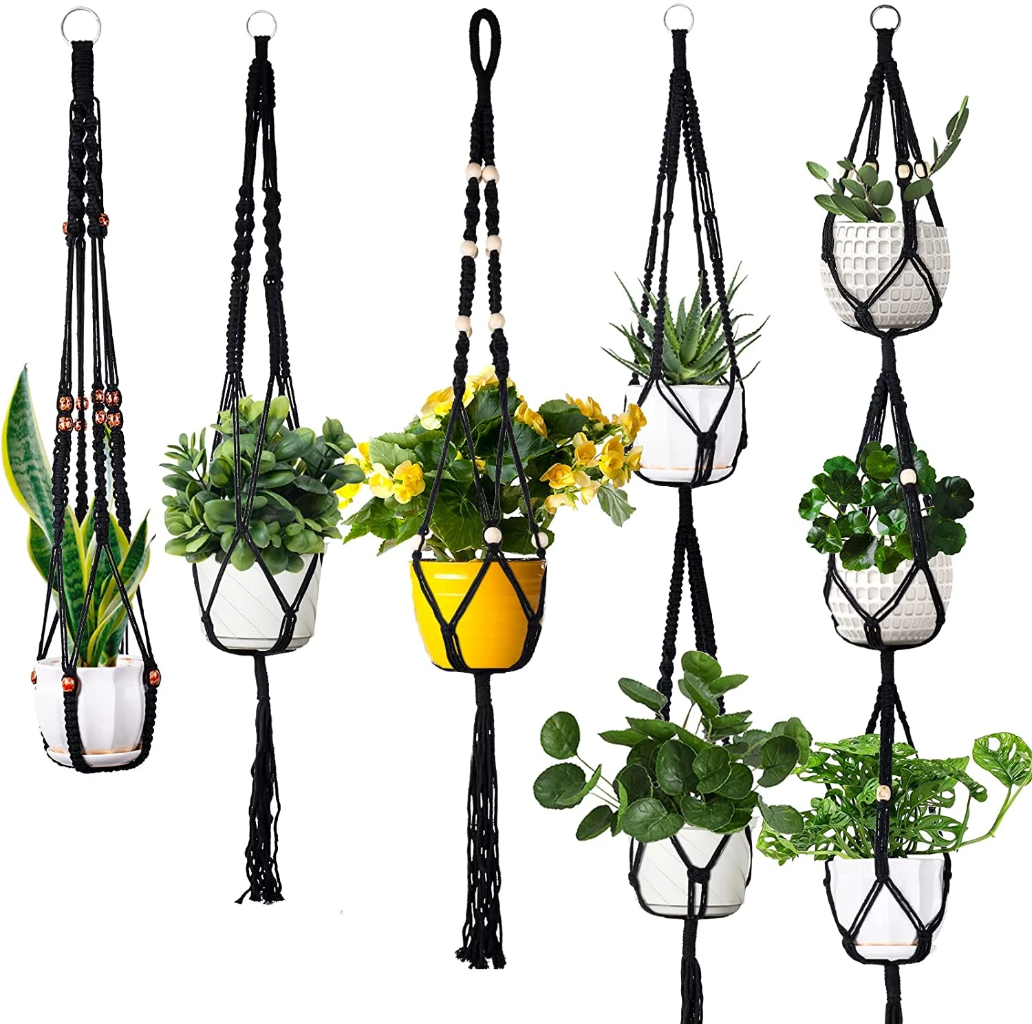 Cestas de macramé hechas a mano para colgar plantas, soporte para macetas, decoración colgante para balcón, cuerda de elevación anudada, suministros