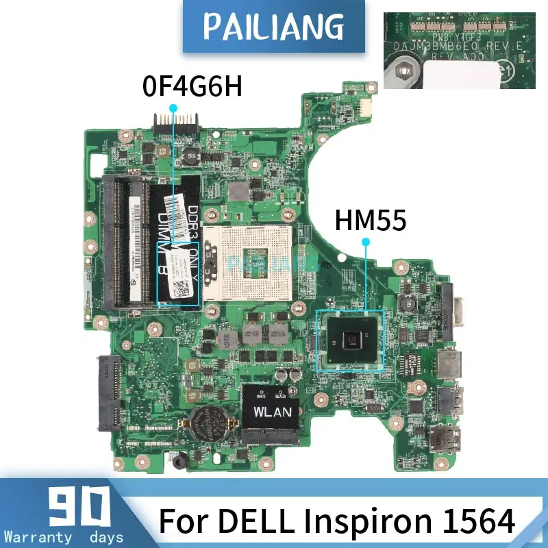 

0F4G6H For DELL Inspiron 1564 CN-0F4G6H DAUM3BMB6E0 HM55 Mainboard Laptop motherboard DDR3 tested OK