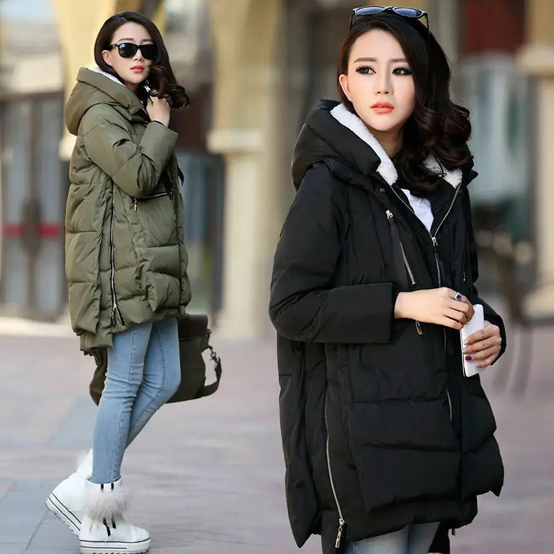 

Korean Casual Versatile Thickened Medium To Long Cotton Jacket Parka Outwear Winter Down Cotton Jacket for Women