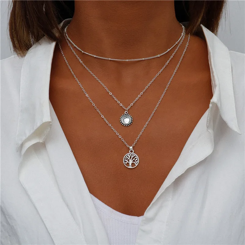 Vintage Mehrschichtige Mond-Münzen-Hamsa-Hand-Kettenhalsketten für Frauen, Boho Elefanten-Herzen-Anhänger Halsketten Schmuck – Detail 20