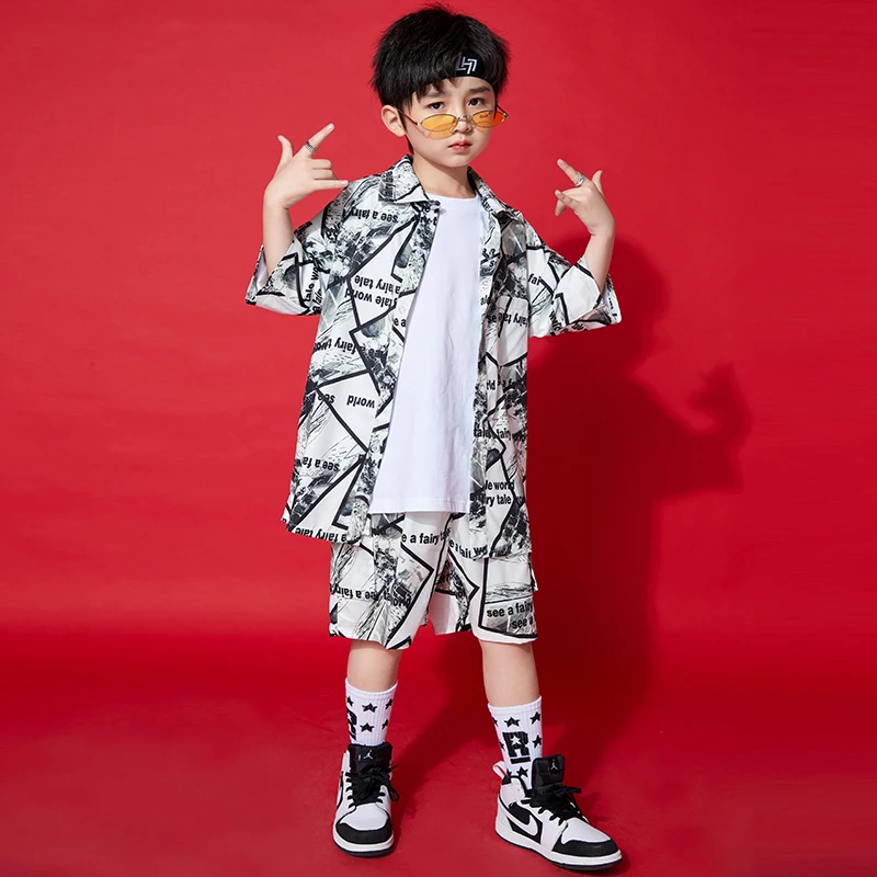 Kids Hip Hop Clothing Geometry Oversized Shirt Tops Streetwear Summer Shorts for Girls Boys Carnival Jazz Dance Costume Clothes