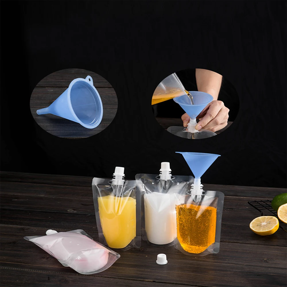 Plastic Juice Package Bags,  50pcs Clear Stand Up Spout Pouches Kitchen Outdoor Milk Drinks Spout Storage Bags With Funnel