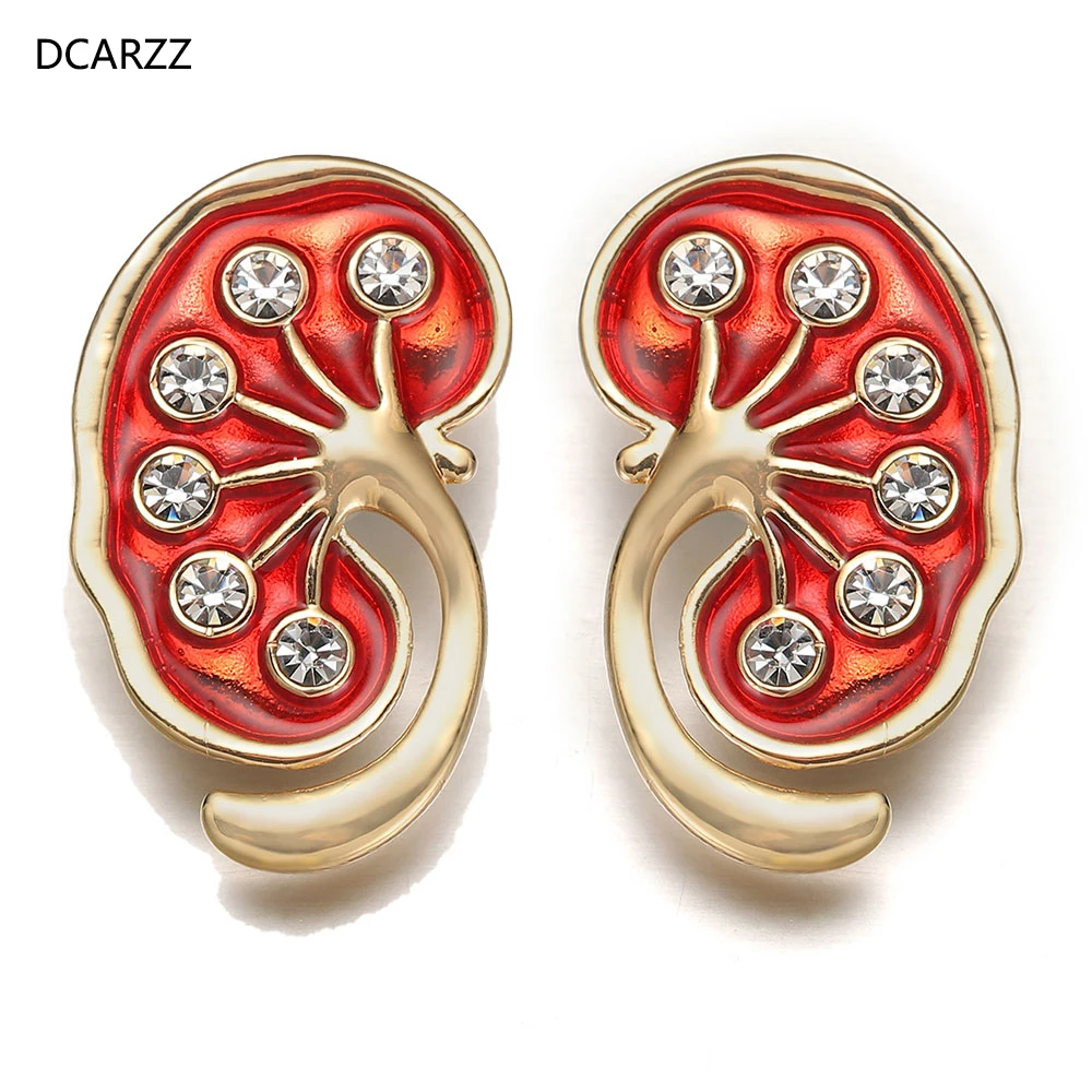 

DCARZZ Kidney Pin Medical Gift Doctors Nurse Color Brooches Pins Crystal Trendy Jewellery Red Enamel Pin Women Accessories