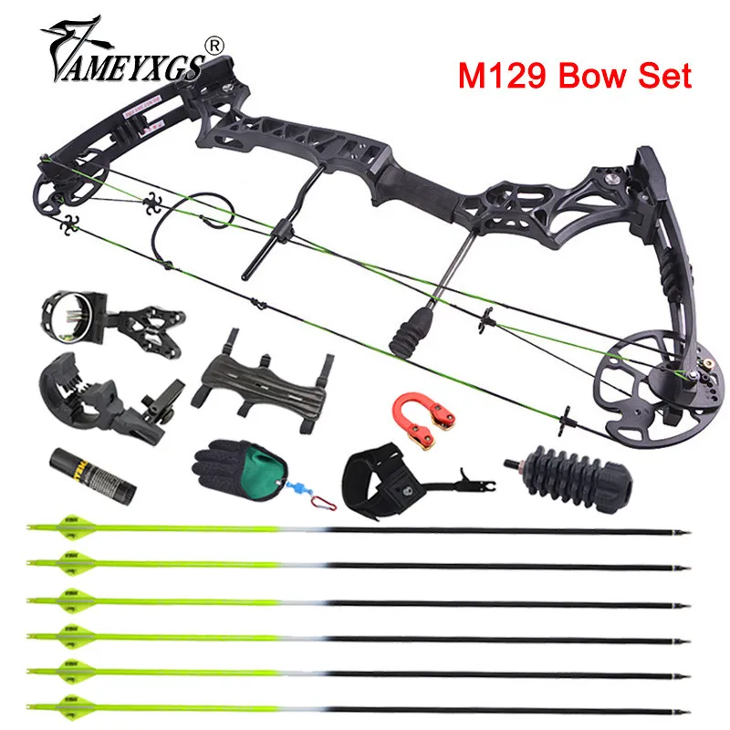 M129 Compound Bow Set 30-70lbs Pulley Bow With SP 500 Carbon Arrow 5-pin Sight For Outdoor Archery Shooting Hunting Accessories