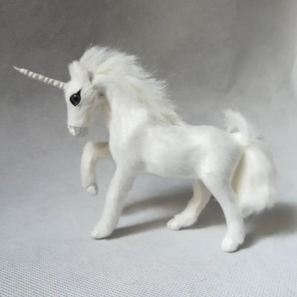 simulation unicorn plastic&furs horse about 15x11cm white unicorn hard model prop.home desk decoration Xmas gift w5049