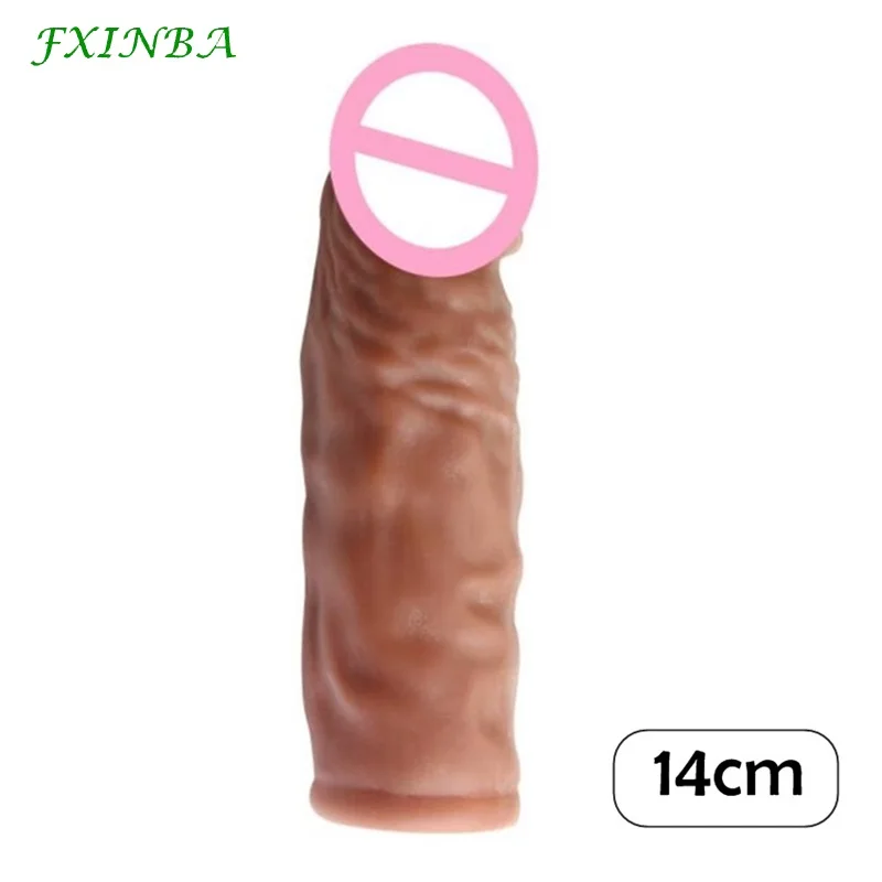 FXINBA 14cm Realistic Penis Sleeve Extender Cock Sleeve Extended Dick Enlargement Reusable Condom Sex Product Toy For Men Couple