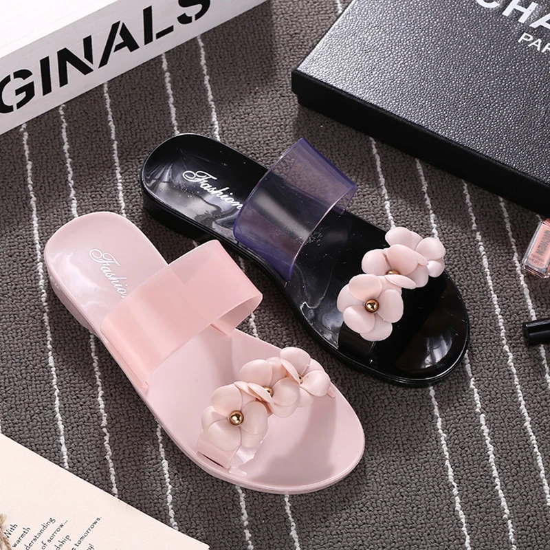 Summer Slippers Women Sweet Flowers Flat with Jelly Shoes Beach Kawaii Womens Waterproof Female Leisure Trendy Outdoor Slides