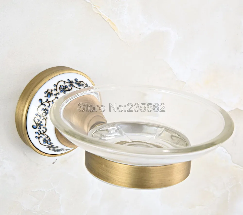 

Antique Brass Glass Soap Dish & Holder Wall Mounted Modern Designer Bathroom Lba812