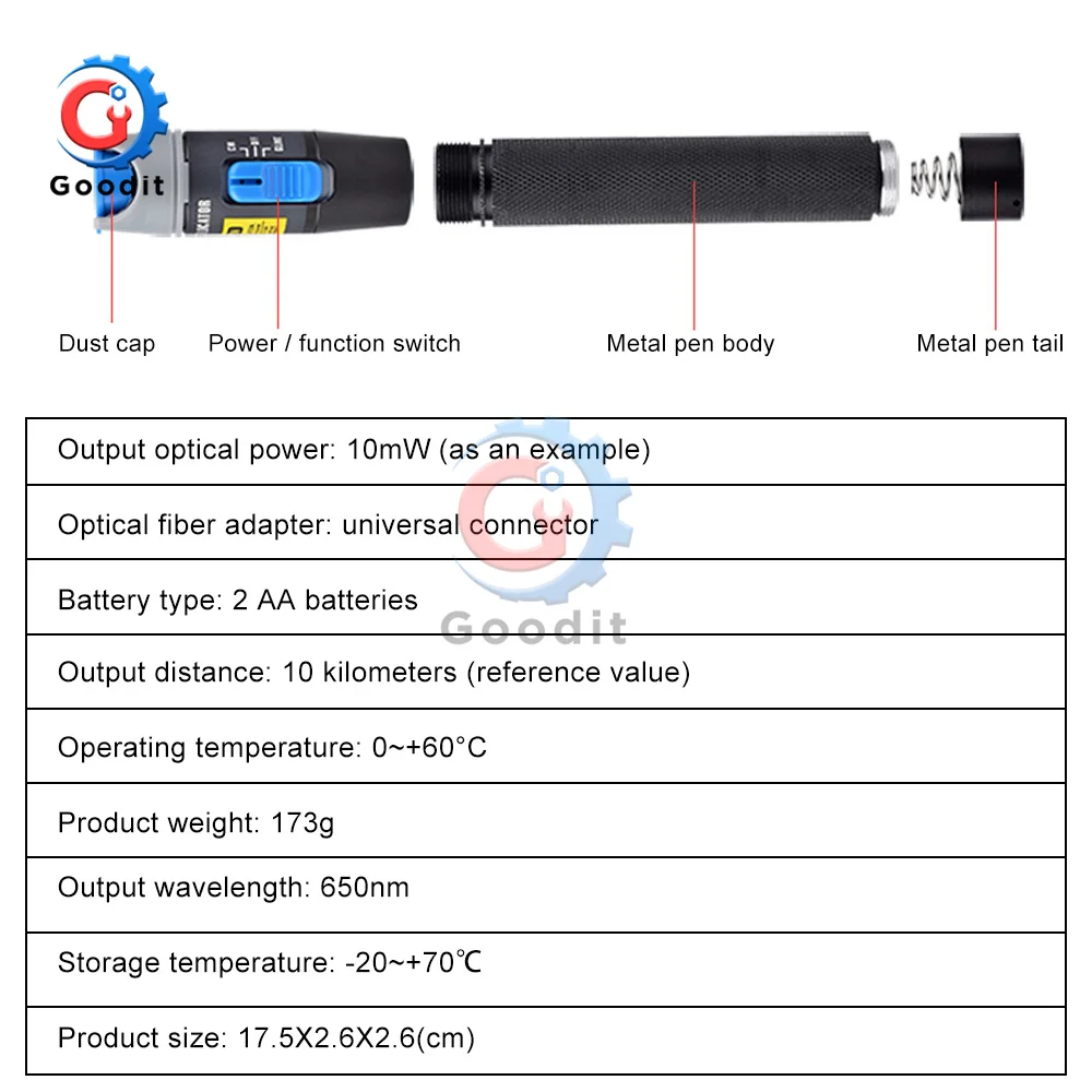 Portable Red Laser Laser FTTH Fiber Optic Source Test Pen Visual Fault Locator Fiber Optic Cable Tester 1MW 3-5KM Testing Tool