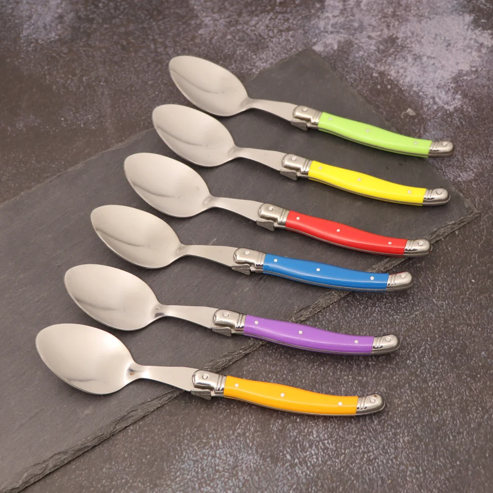 Laguiole Dinner Spoon Big Large Tablespoon set Stainless Steel Rainbow Cutlery Restaurant Soup Scoop Multi Color 6pcs 8.5inch