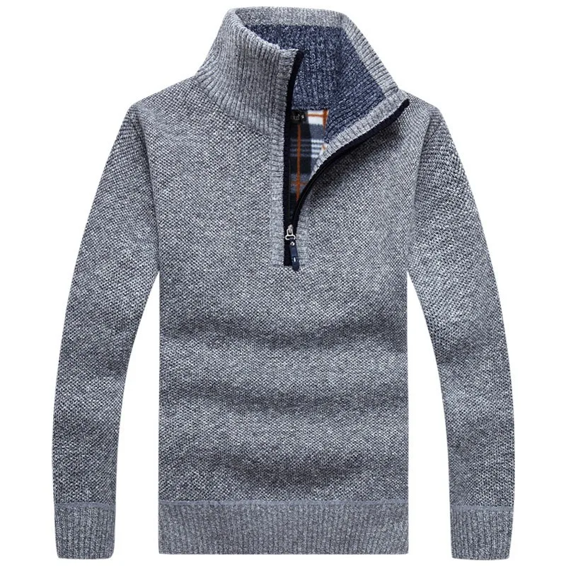 Pullover men's thickened warm knitted sweater men's Pullover solid color fashion high neck sweater semi zipper Warm Fleece Winte