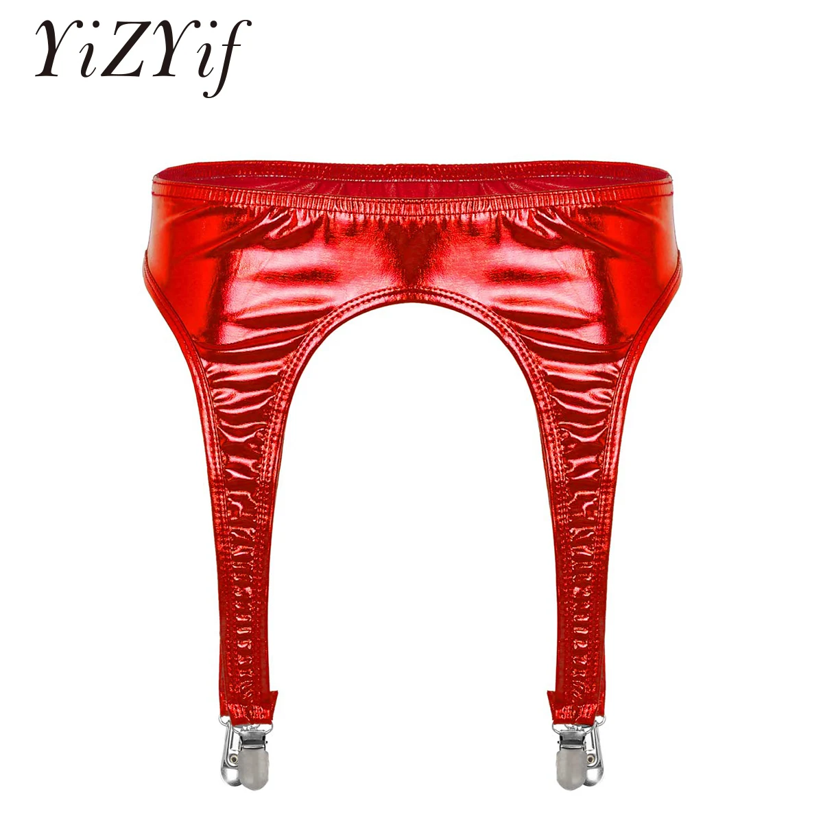 YiZYiF Sexy Women Vintage High Waist Garter Belt Shiny Metallic Suspender Belt 4 Straps Garter Belt for Thigh High Stockings