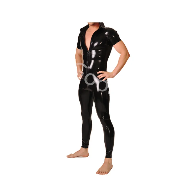 

100% Natural Latex Men Black Handsome Jumpsuits Tight 0.4mm Latex Cool