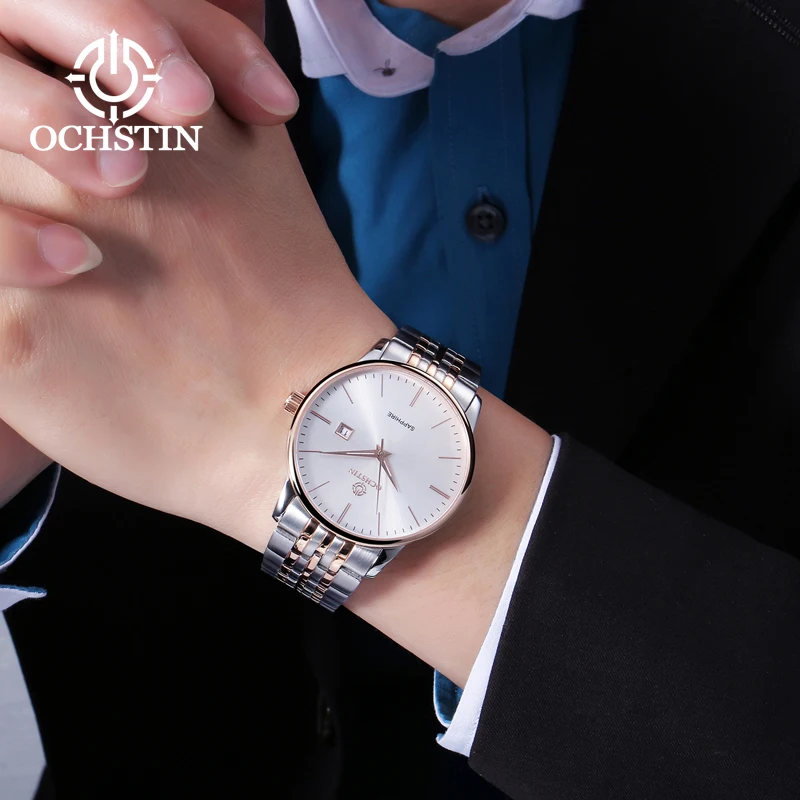 OCHSTIN Top Brand Luxury Couple Watch Men Women Stainless Steel Fashion Casual Quartz Wristwatches Clock Lovers Watch Waterproof