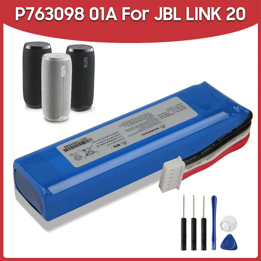 Original Replacement Battery P763098 01A  6000mAh For JBL Link 20 Link20 Bluetooth Outdoor Speaker Batteries