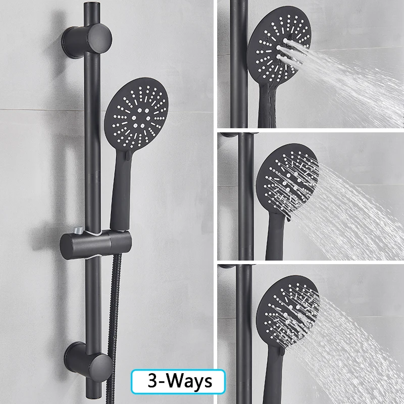 Rozin Matte Black Thermostatic Shower Faucet Wall Mounted Temperature adjustable Bathtub Mixer Tap With Handheld Bathroom Shower