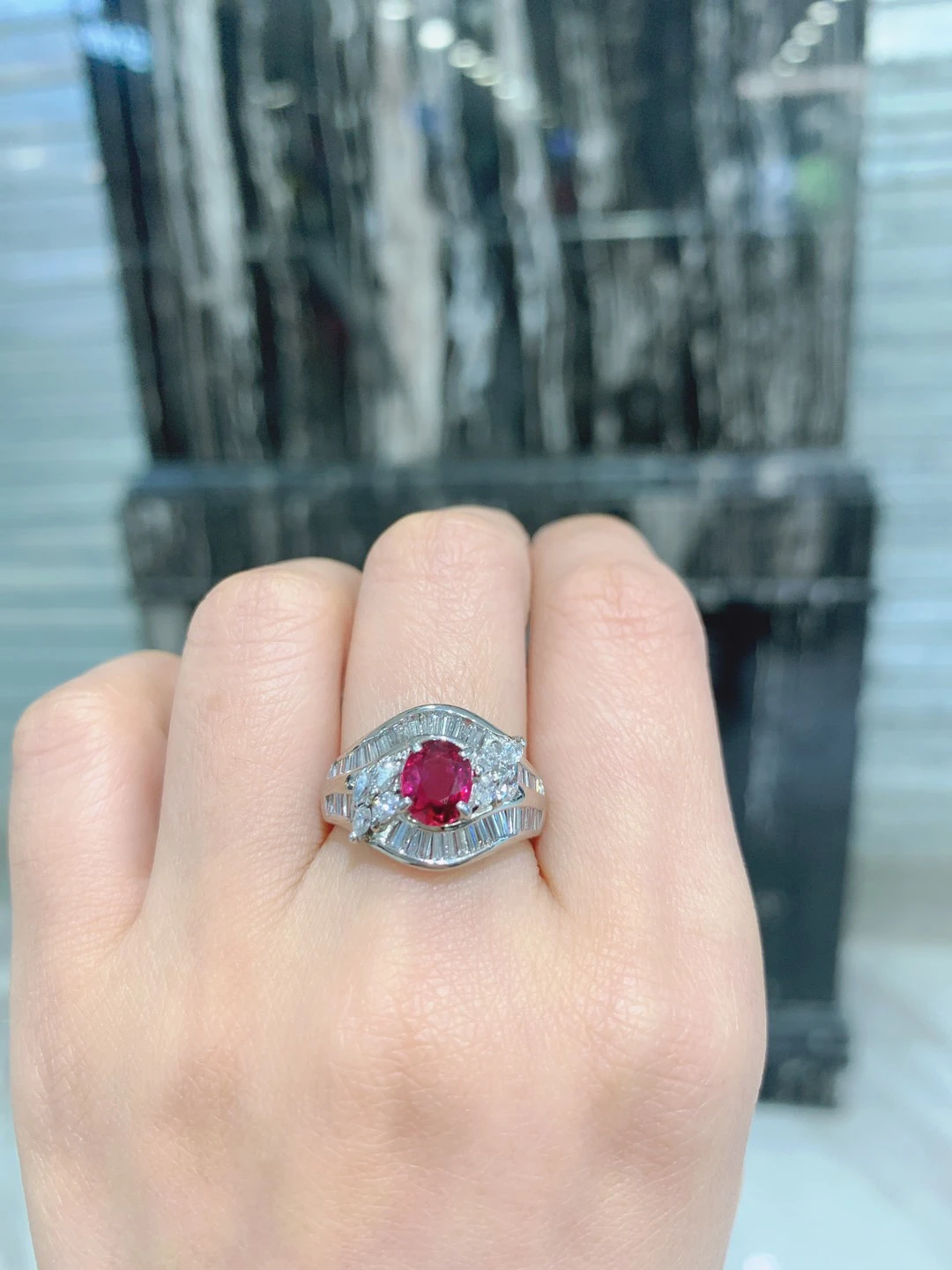 natural ruby ring pt900 platinum with diamond genuine luxury jewelry wedding anniversary fine women jewelry