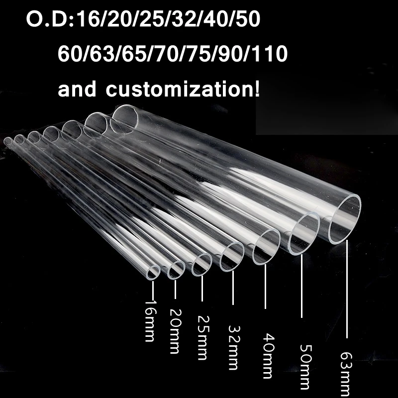 3pcs 50cm Long O.D.16/20/32/40/50/60 Transparent Acrylic Hose Aquarium Pipe Supplies Fish Tank Plastic Tubes Fittings Glass Tube