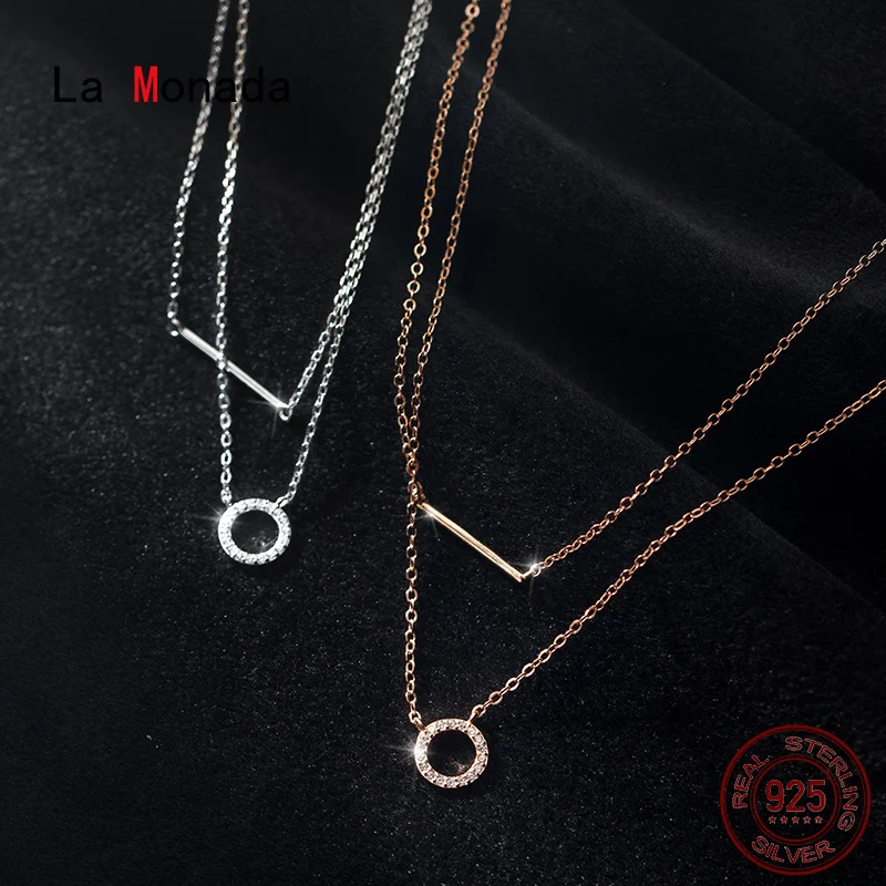 La Monada Women's Necklace 925 Silver Chains Woman On Neck Layer Circle Pendant Fine Jewelry For Women Necklace Silver Girls