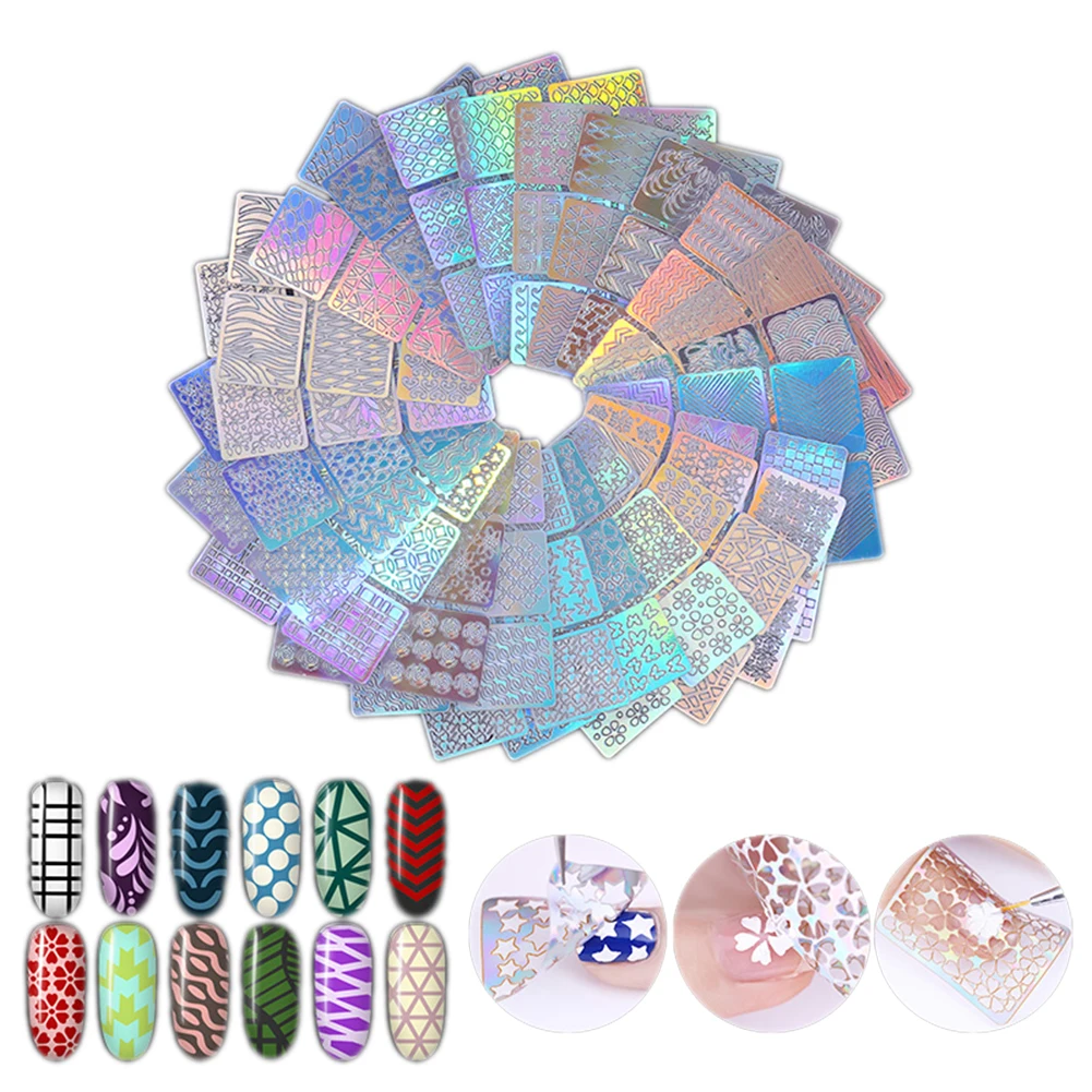 

24 Sheets Nail Vinyls Irregular Triangle Grid Pattern New Nail Hollow Irregular Grid Stencil Reusable Manicure Stickers