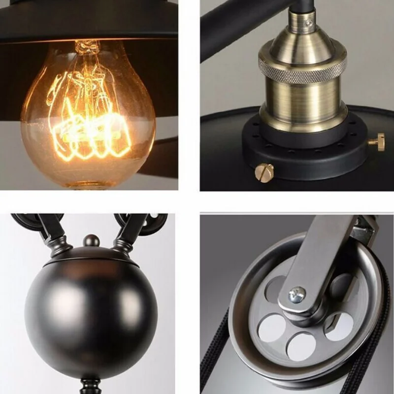 Imagem -06 - Luzes Pingente do Vintage Luminárias Estilo Loft Polia Hanglamp Retro Lâmpada de Metal Preto Iluminação Industrial Quarto Sala Jantar Barra