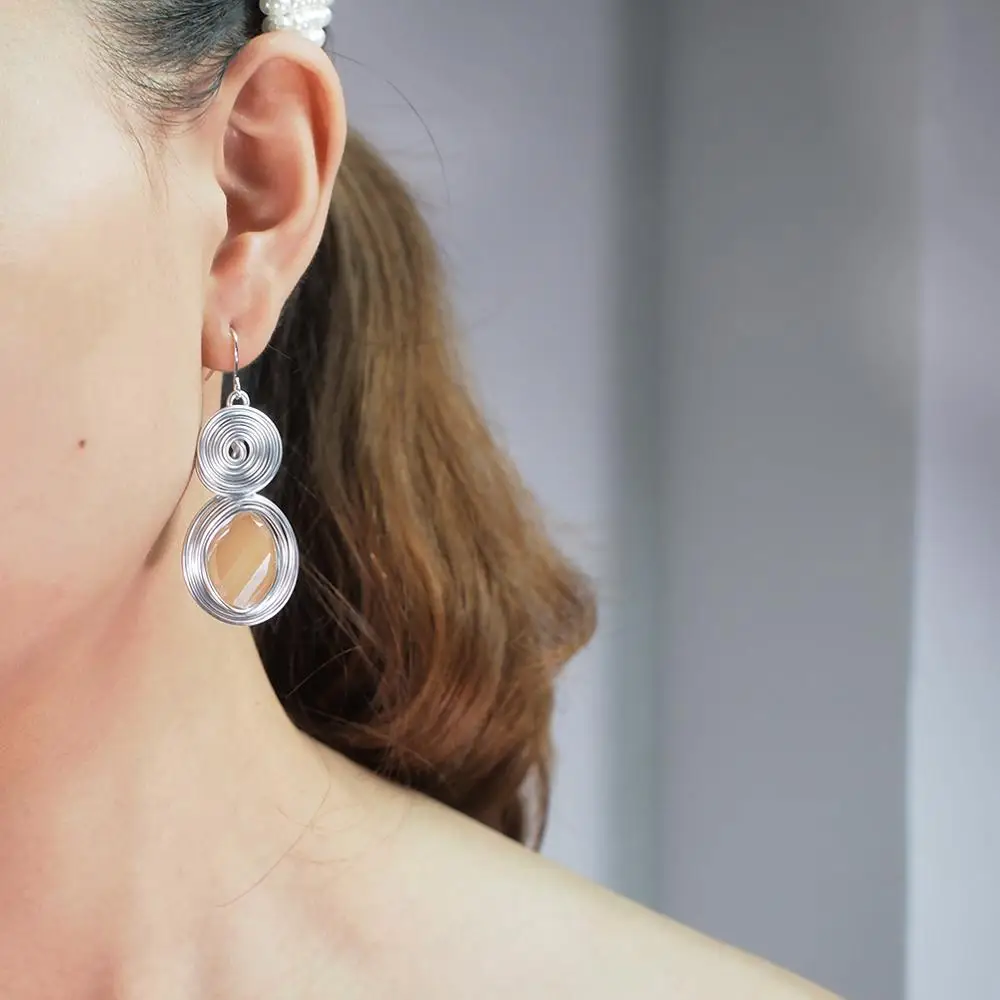MANILAI Handmade Big Champagne Crystal Earrings For Women Fashion Gold Color Wire Helical Dangle Earrings Bohemia Jewelry