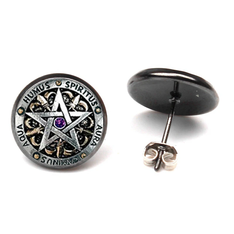 2019 The New Retro Wiccan Ear Nail Magick Wicca Pentagram Ear Studs Occult Stud Earrings Jewelry Glass Cabochon Earrings
