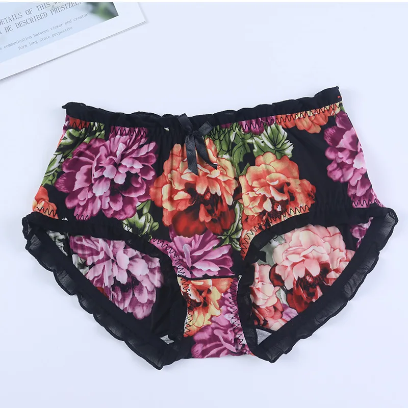 New Cute Intimates Soft Breathable Girls Underwears Ruffle Bow Flower Print Plus Size 5XL Sexy  Lingeries  Women\'s Panties